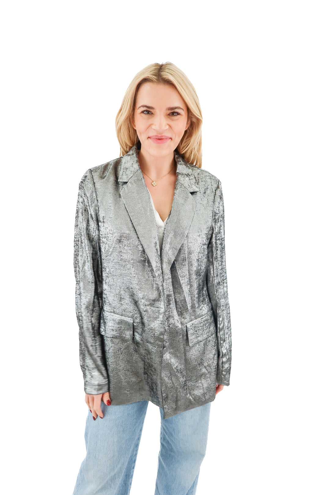 a new day silver metallic blazer (m)
