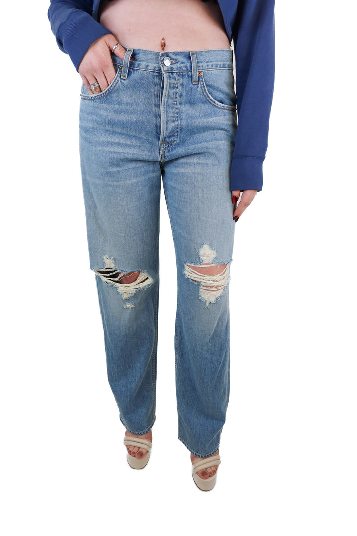 Grlfrnd Light Wash Distressed Denim Jeans (27)