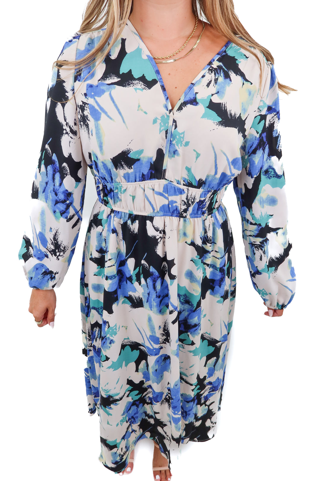 pretty garden blue floral maxi dress (L)