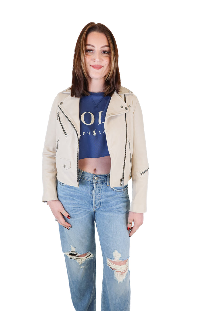 allsaints beige leather jacket (4; retail $529)*