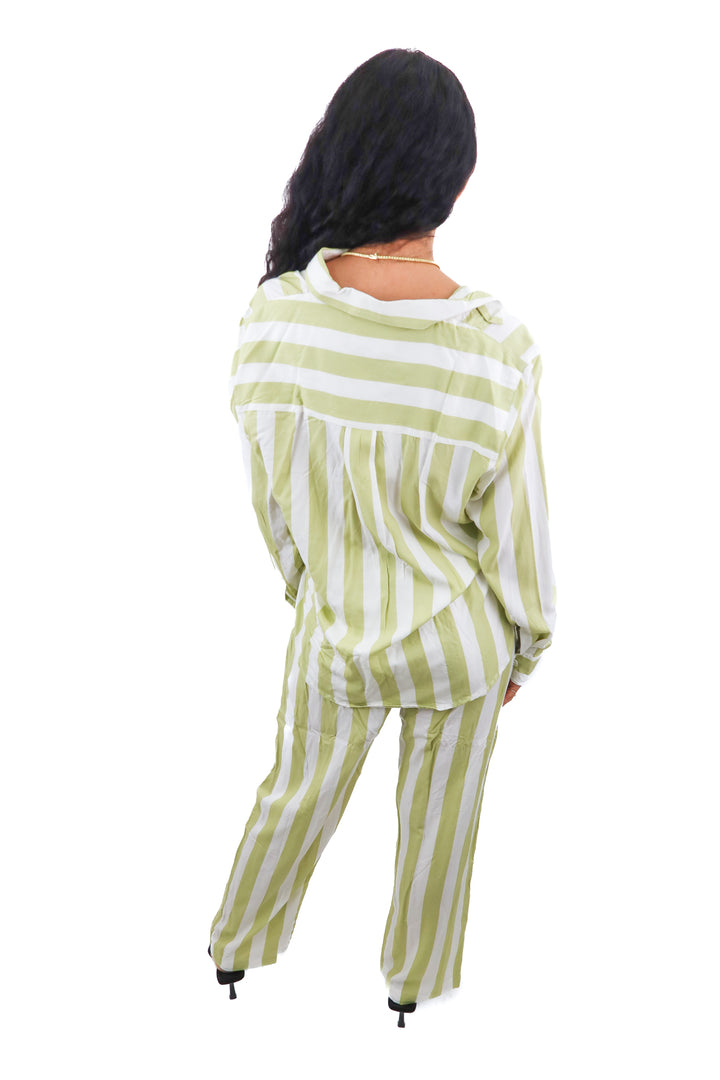 Piyama green stipe pajama pants set NWT (XS; retail $119)