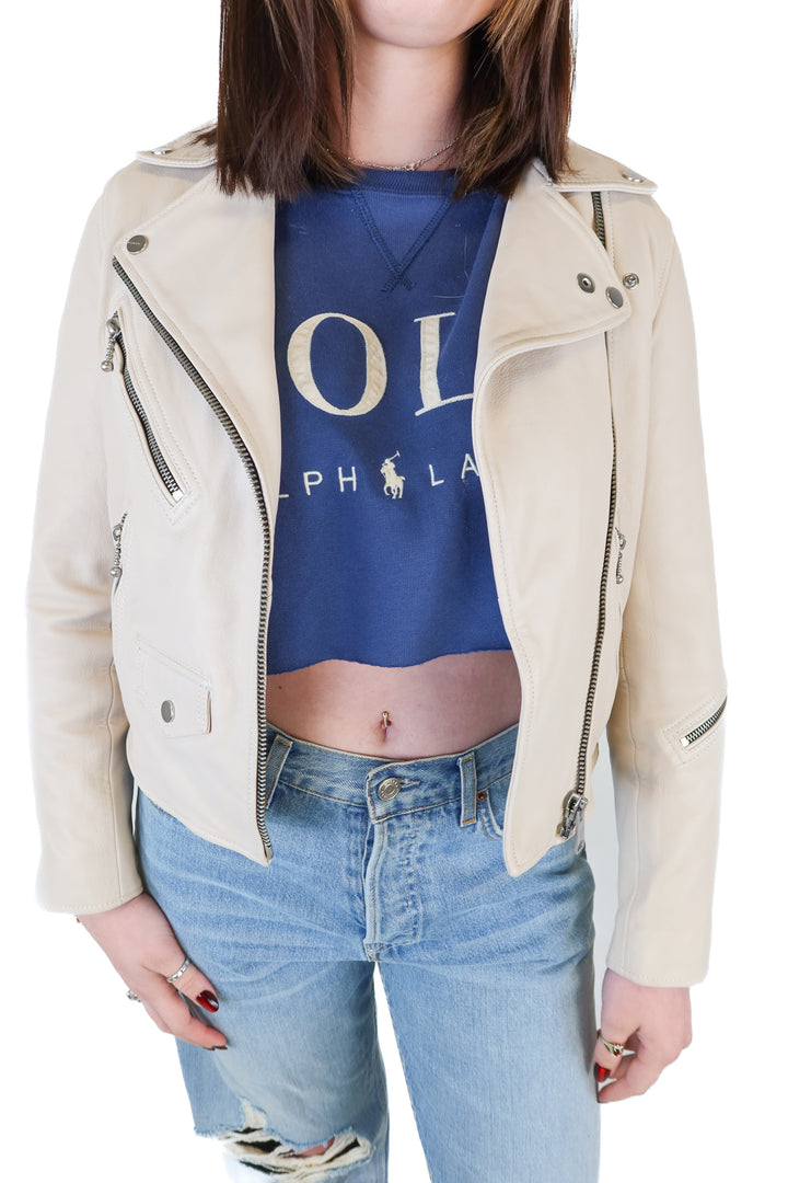 allsaints beige leather jacket (4; retail $529)*