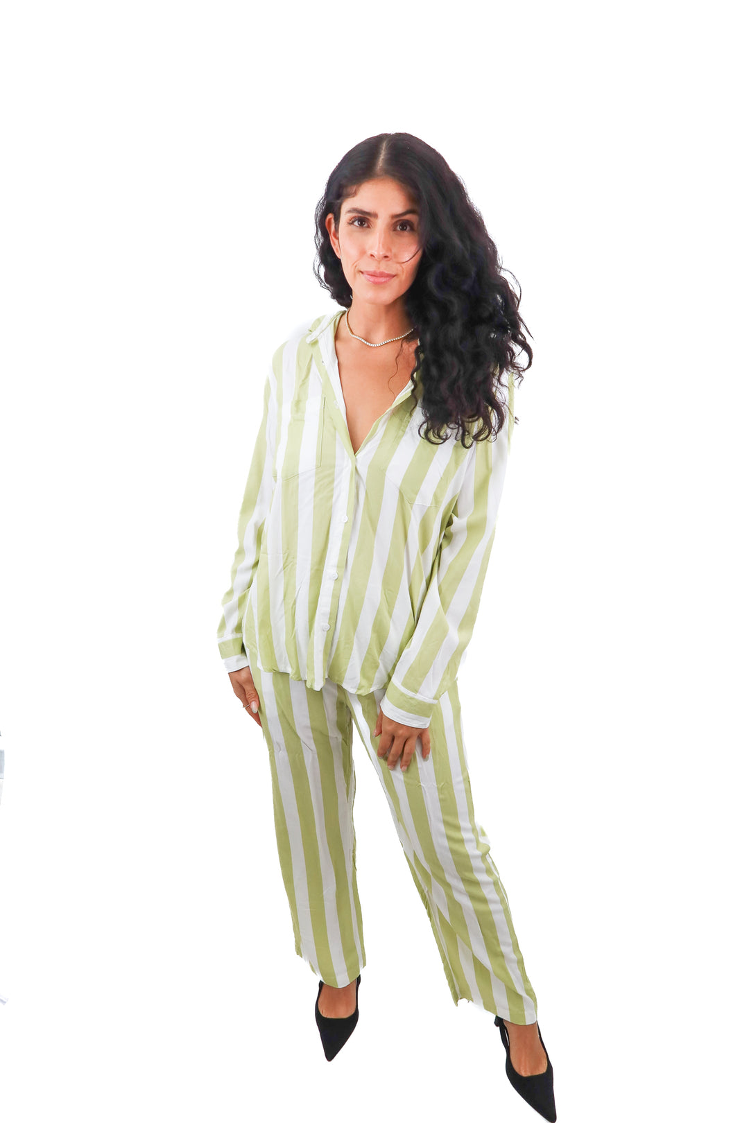 Piyama green stipe pajama pants set NWT (XS; retail $119)