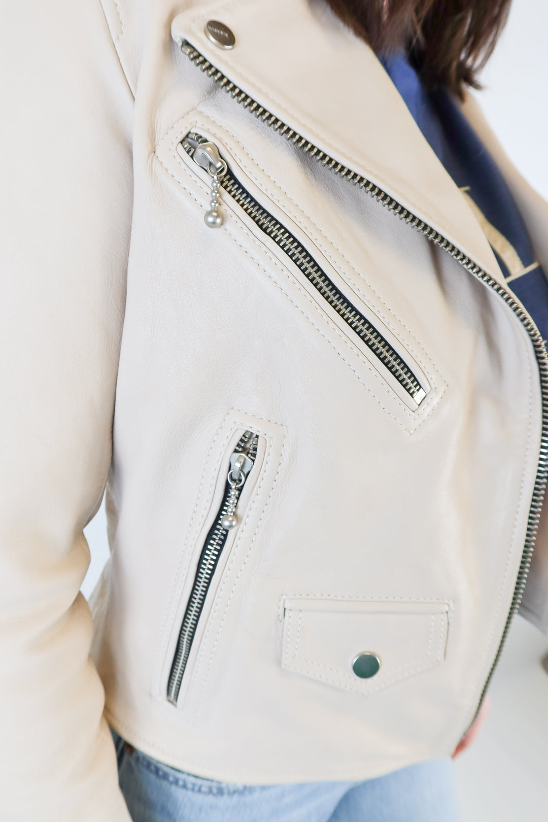 allsaints beige leather jacket (4; retail $529)*