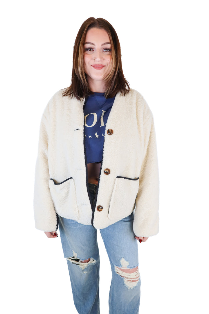 Miou Muse Black Quilted Puffer and Sherpa Reversible Jacket NWT (S/M)