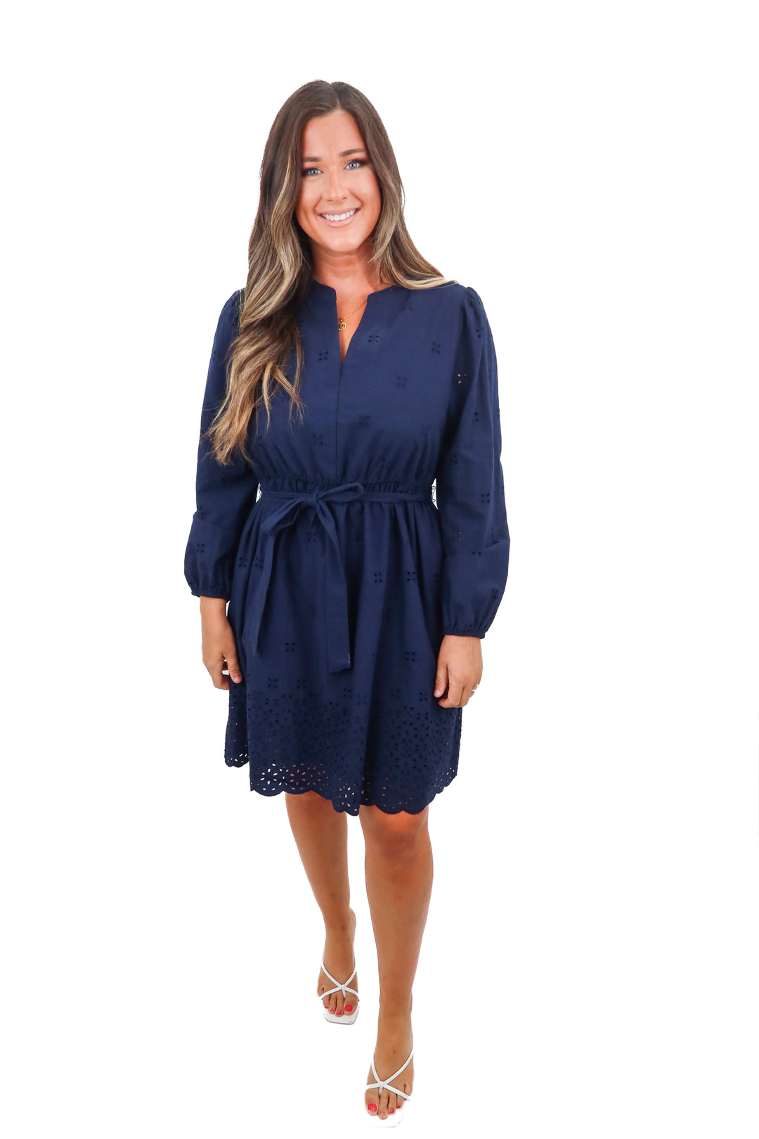 time and tru navy eyelet dress (L)
