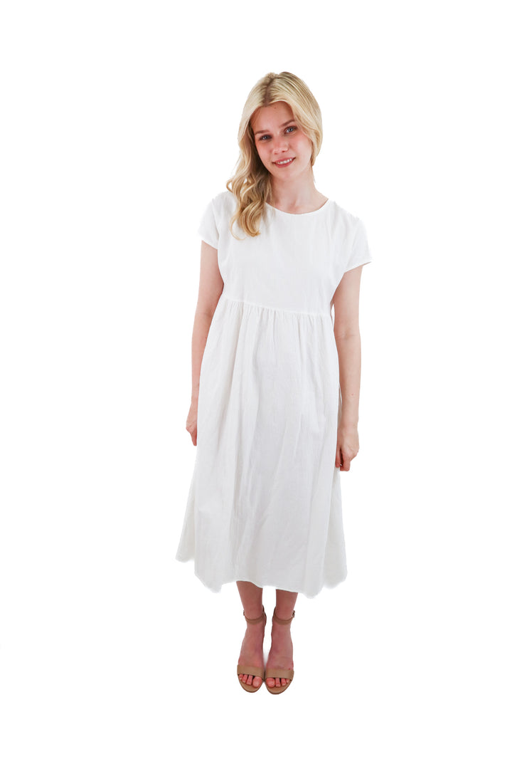 white cotton blend short sleeve midi dress (m/l; retail $50)