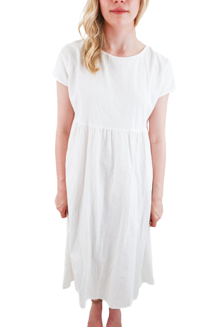 white cotton blend short sleeve midi dress (m/l; retail $50)