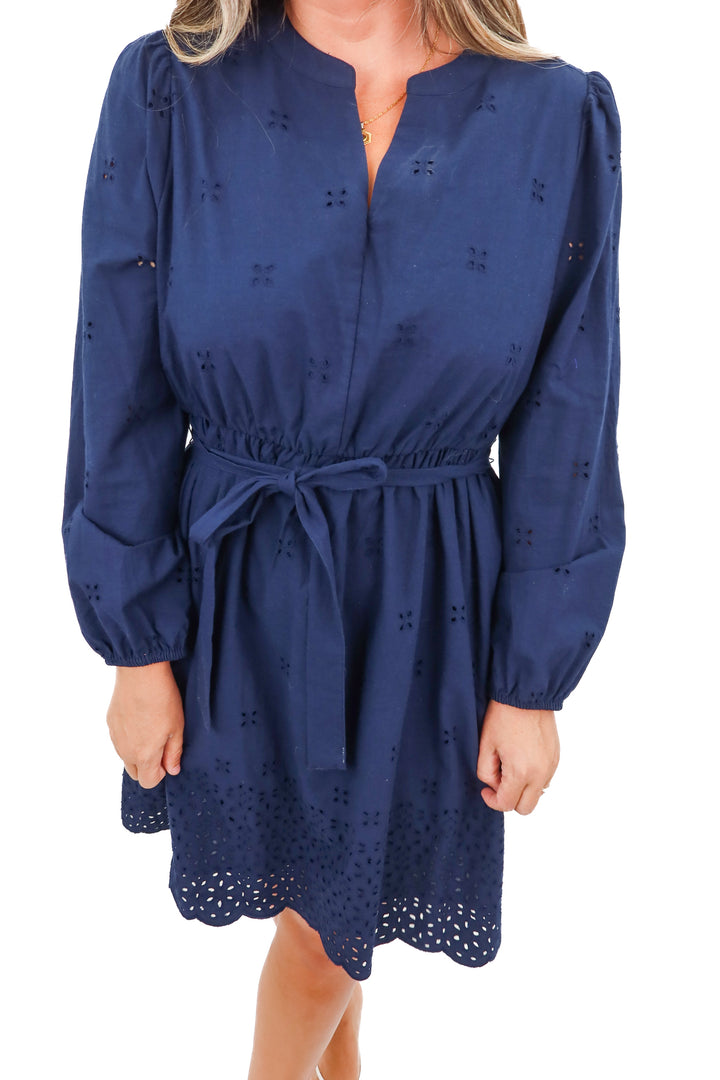 time and tru navy eyelet dress (L)