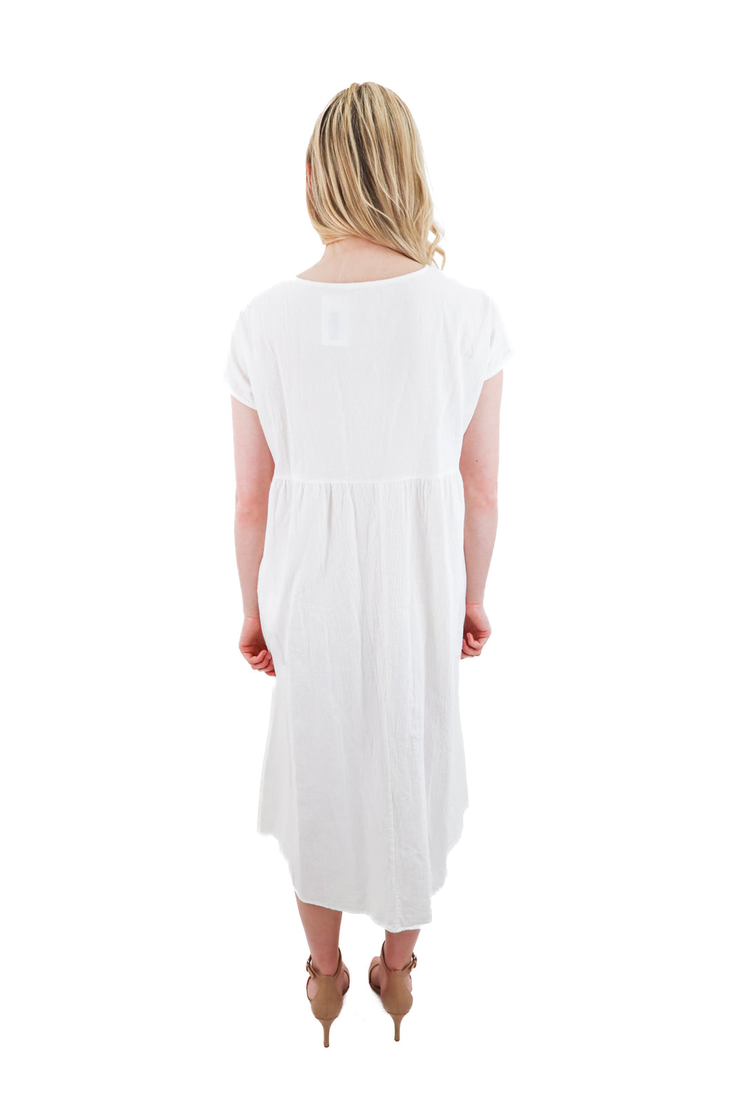 white cotton blend short sleeve midi dress (m/l; retail $50)