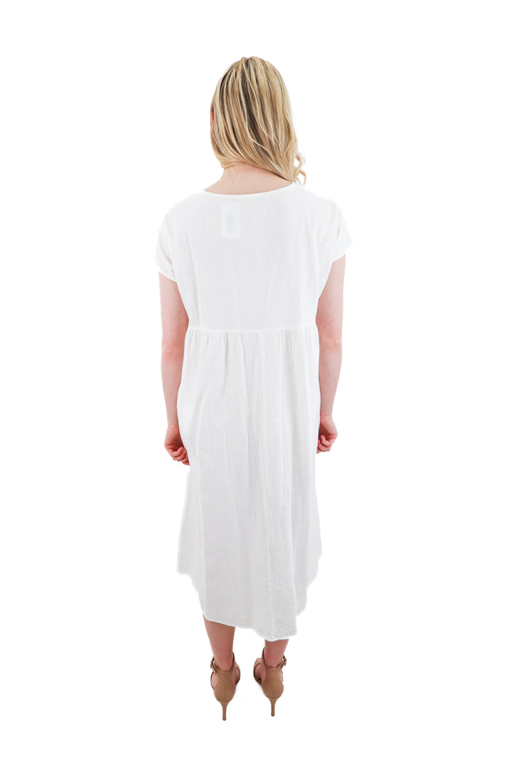 white cotton blend short sleeve midi dress (m/l; retail $50)
