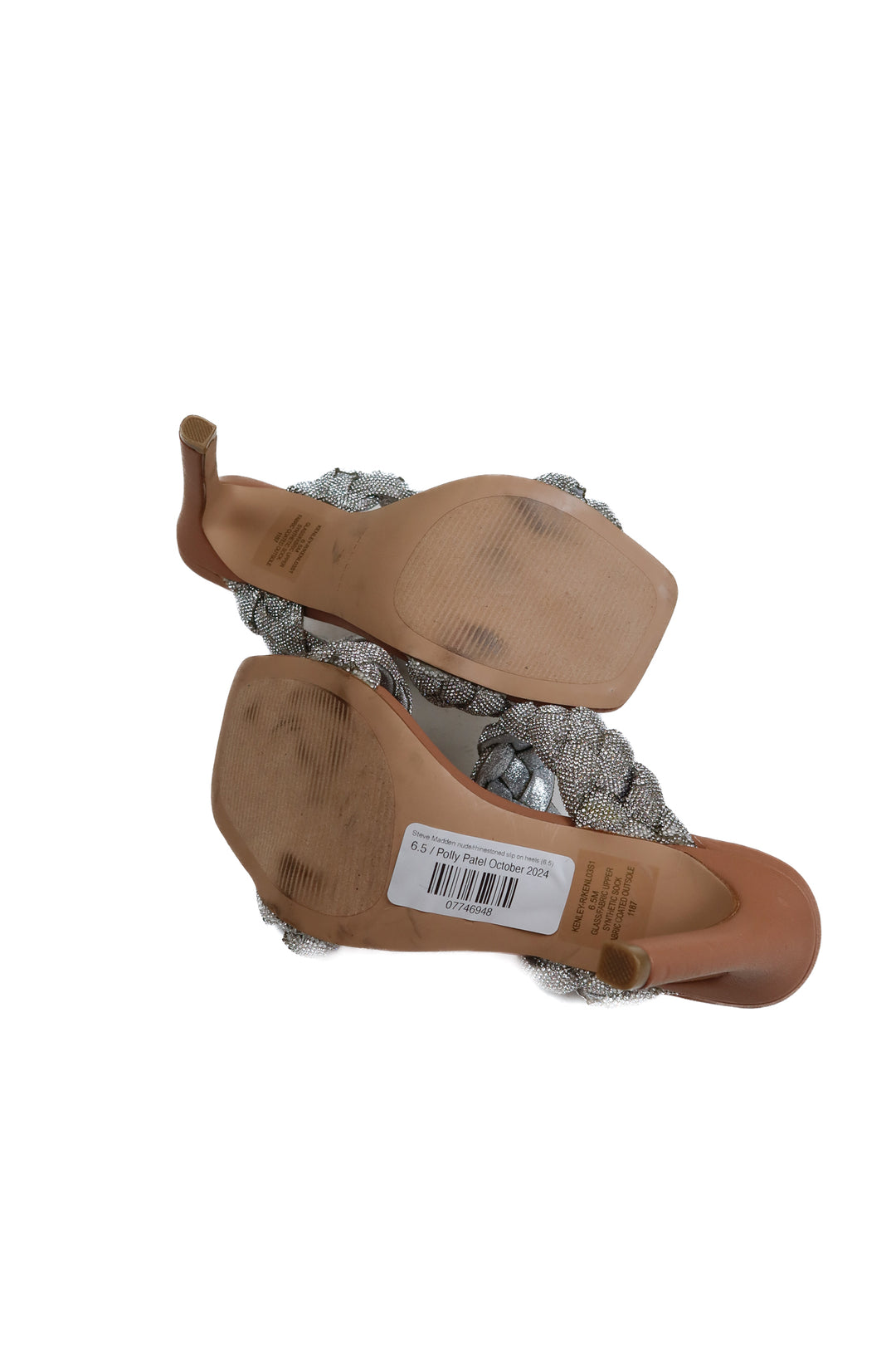 Steve Madden nude/rhinestoned slip on heels (6.5; retail $89)