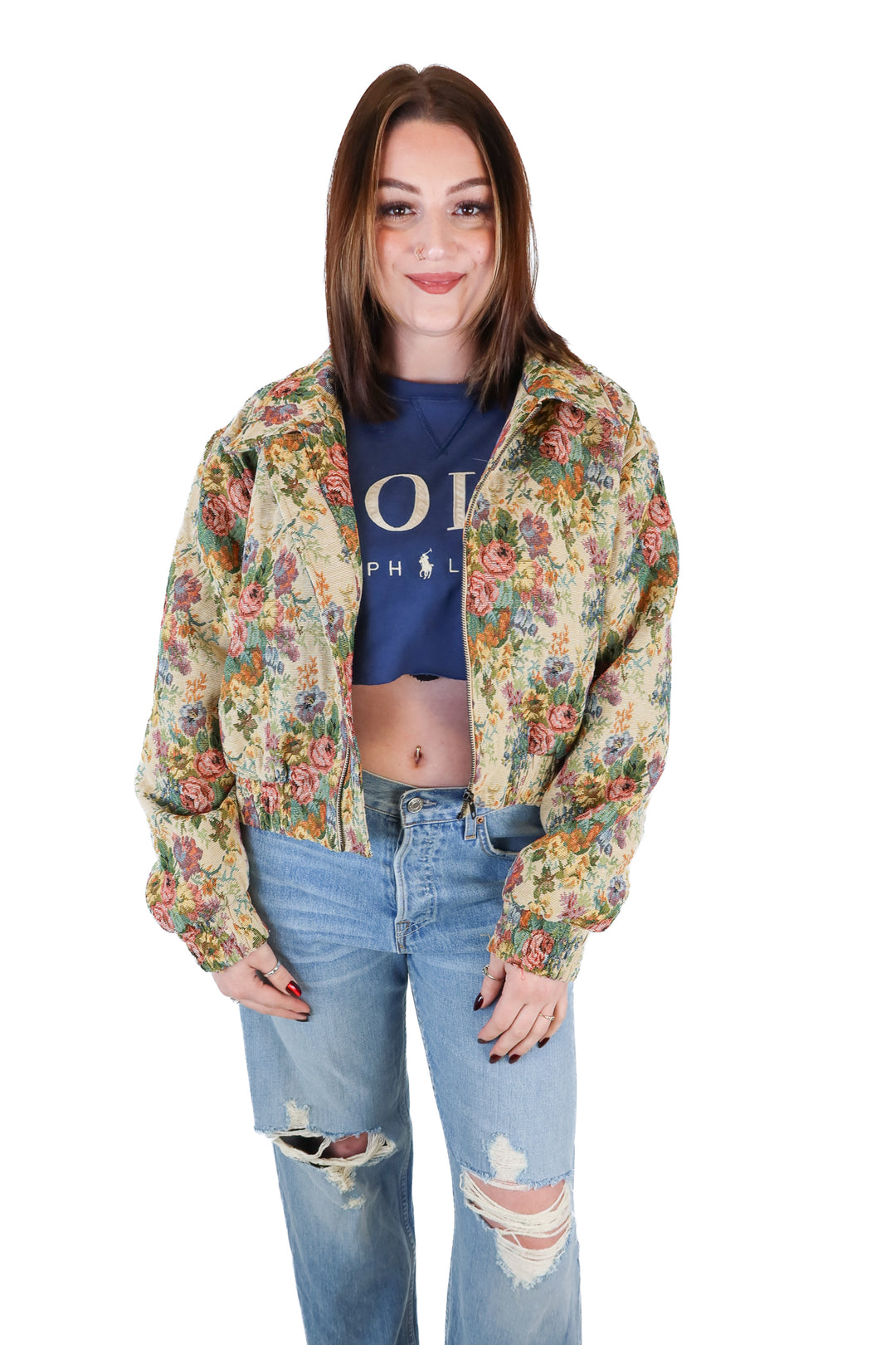 Acoa Floral Cropped Bomber Jacket (L)