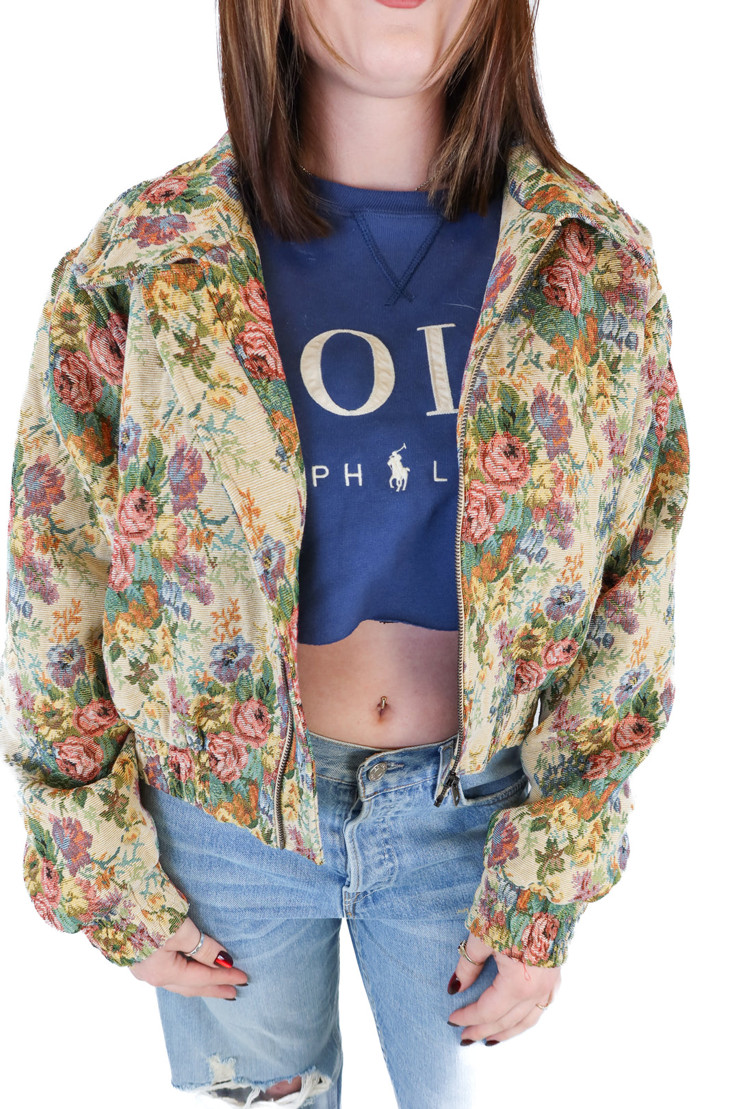 Acoa Floral Cropped Bomber Jacket (L)