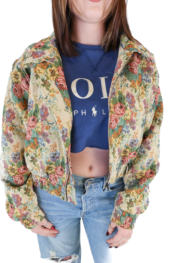Acoa Floral Cropped Bomber Jacket (L)