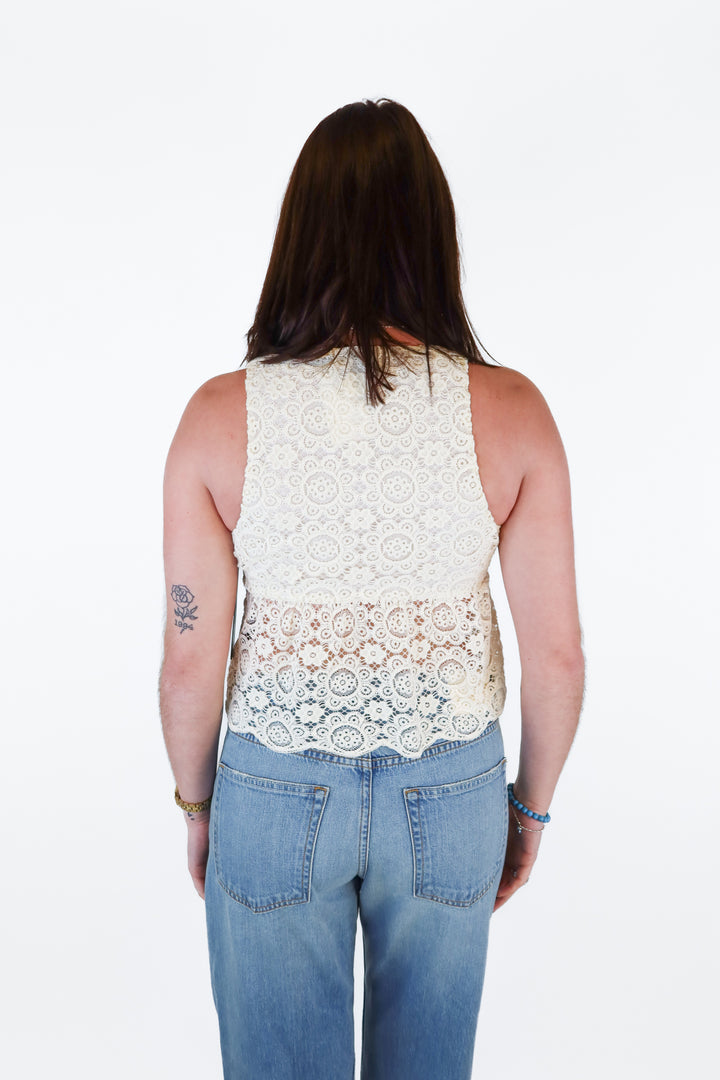 House of Harlow Cream Lace Front-Tie Top (S)