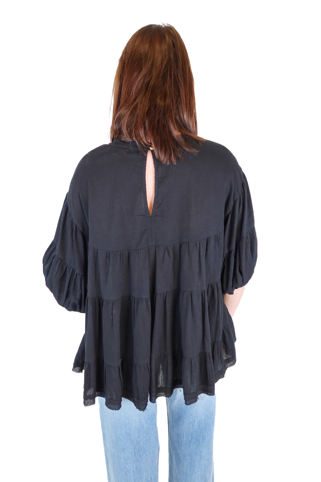 stolen hearts black tiered oversized top (m)