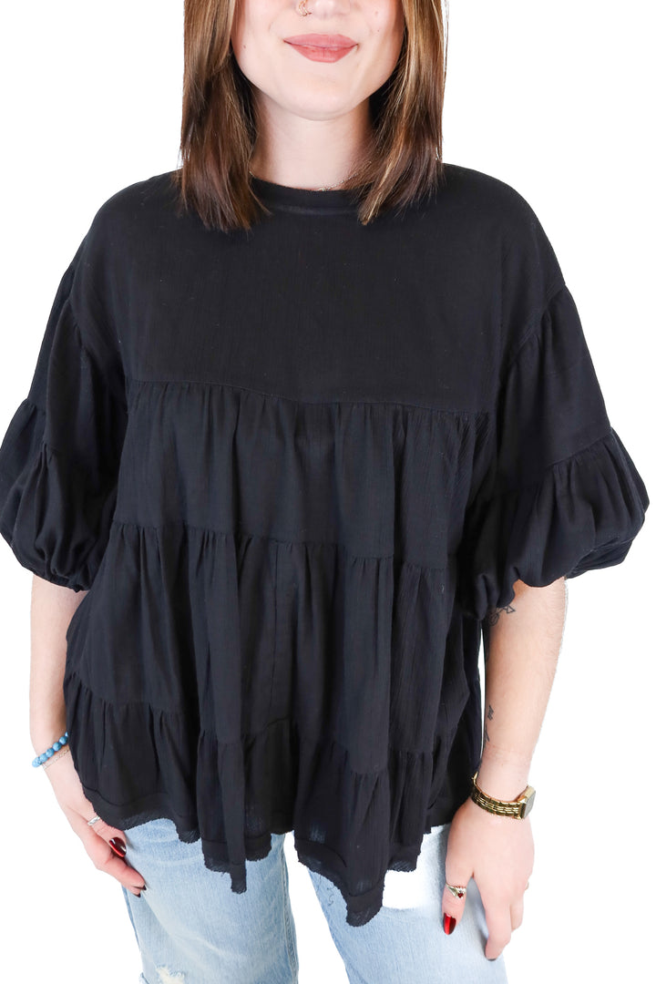 stolen hearts black tiered oversized top (m)
