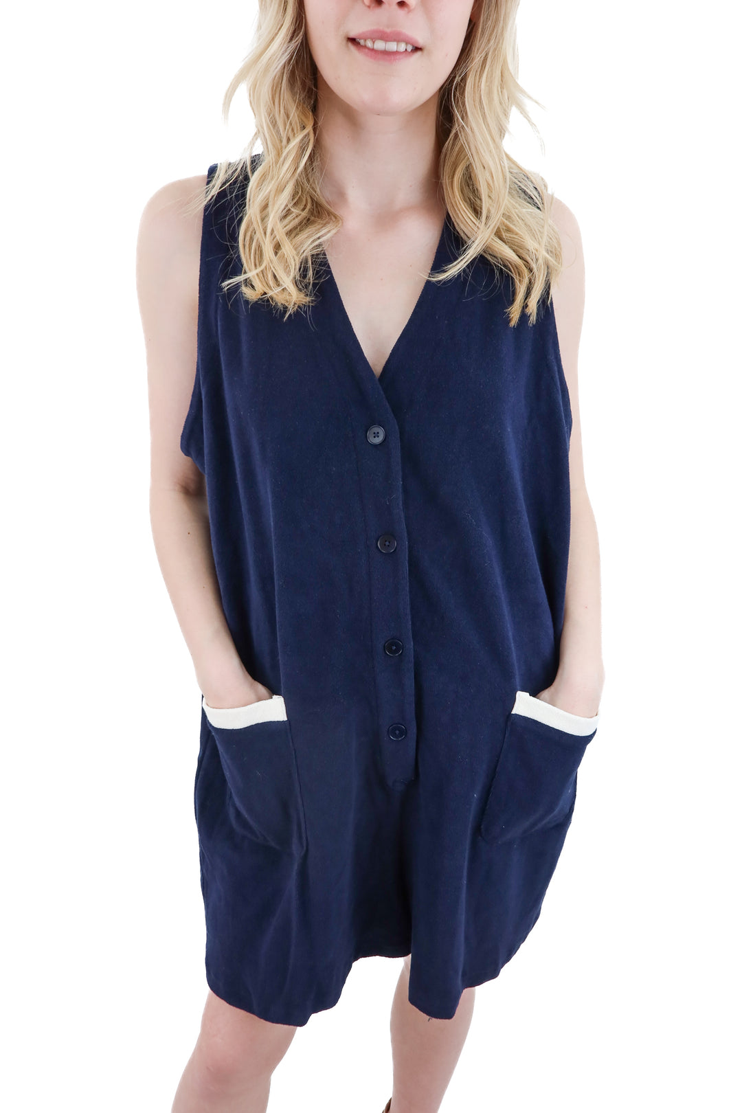 tuckernuck navy blue french terry cloth romper cover up (xl)