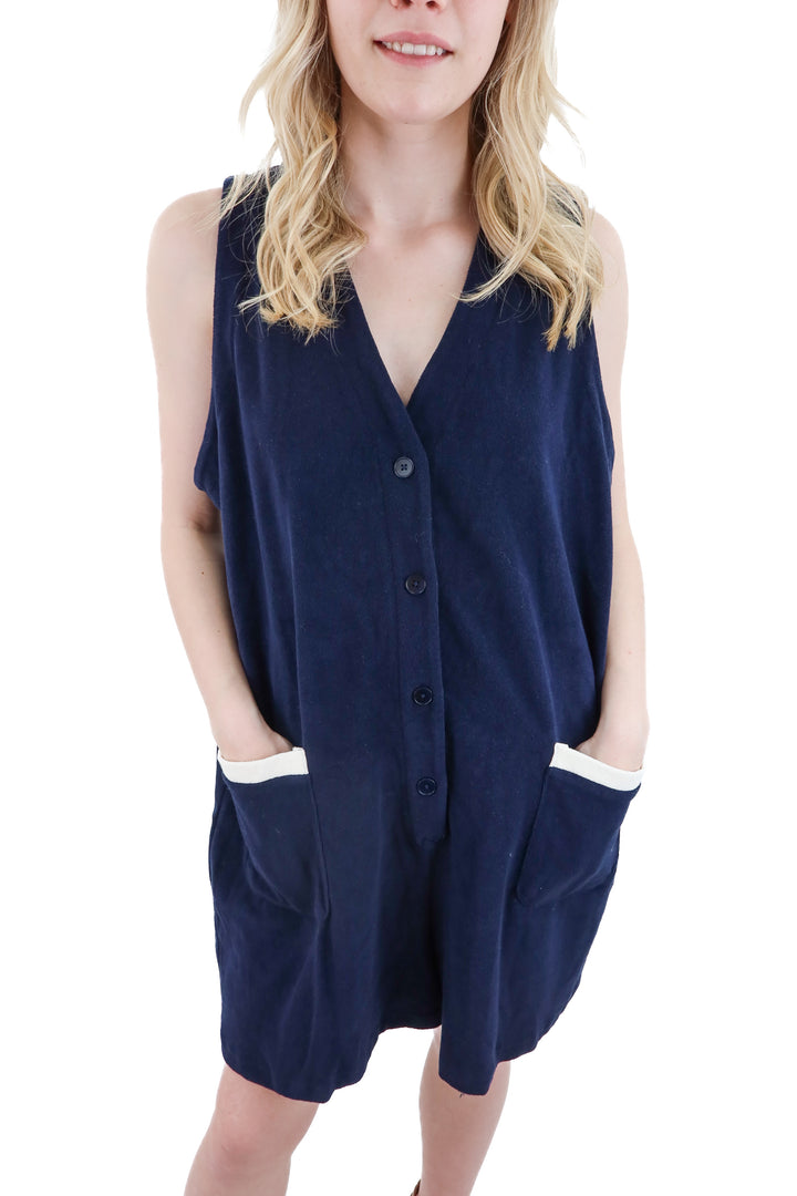 tuckernuck navy blue french terry cloth romper cover up (xl)