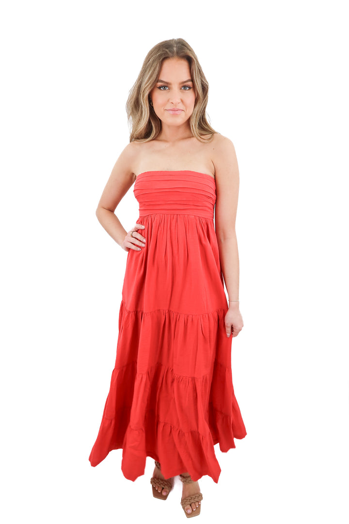 Abercrombie & Fitch red strapless maxi dress (XS)
