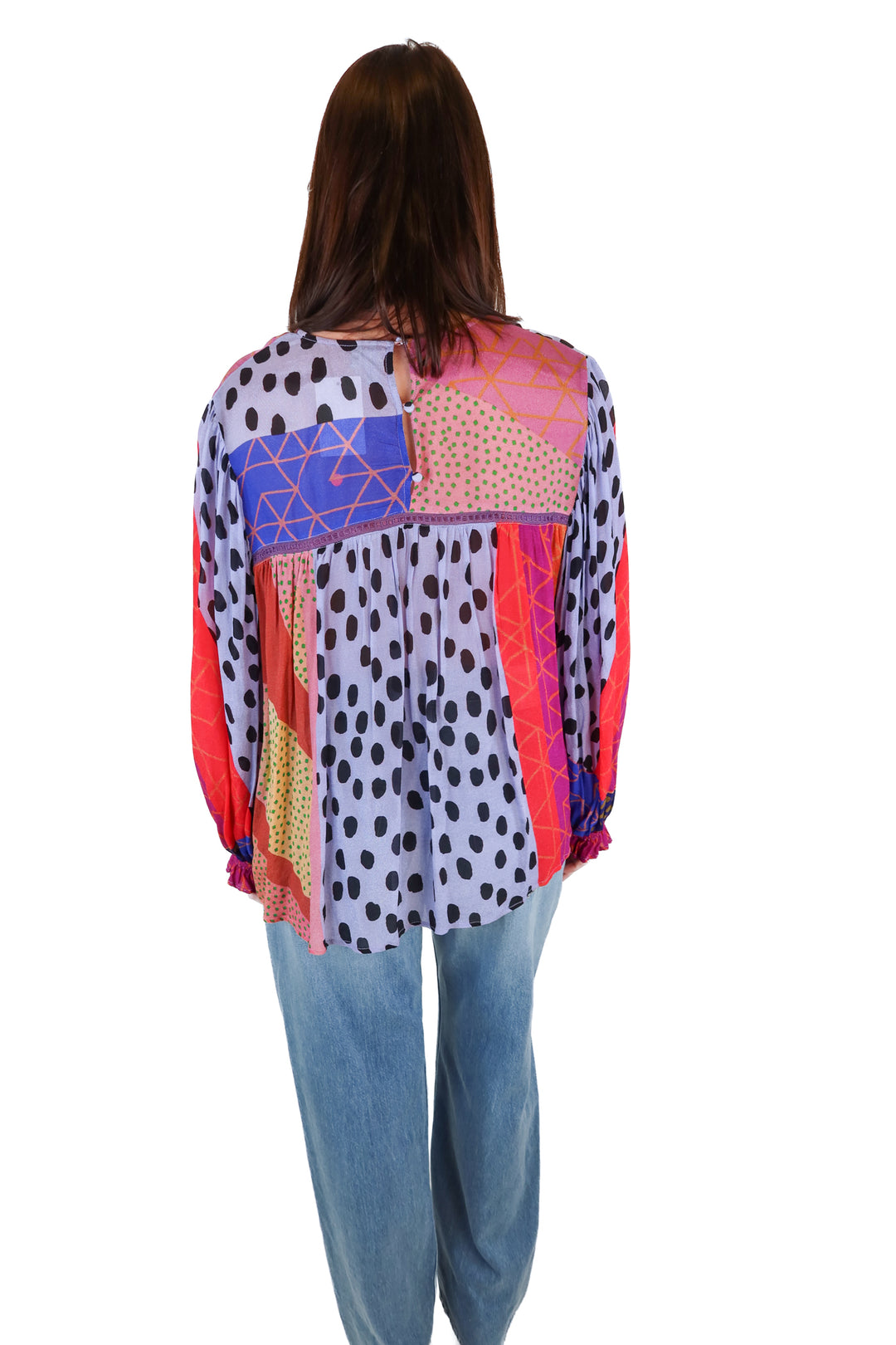 blank london printed balloon sleeve top (m)