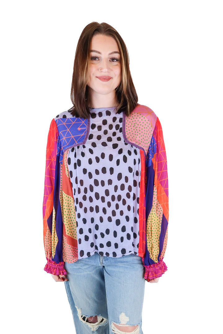 blank london printed balloon sleeve top (m)