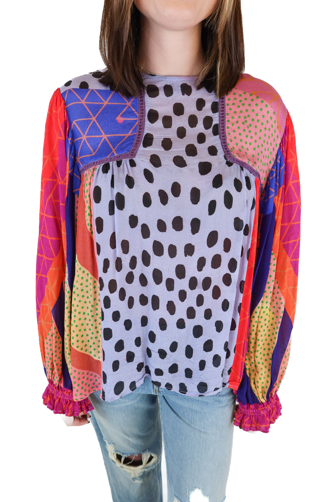 blank london printed balloon sleeve top (m)