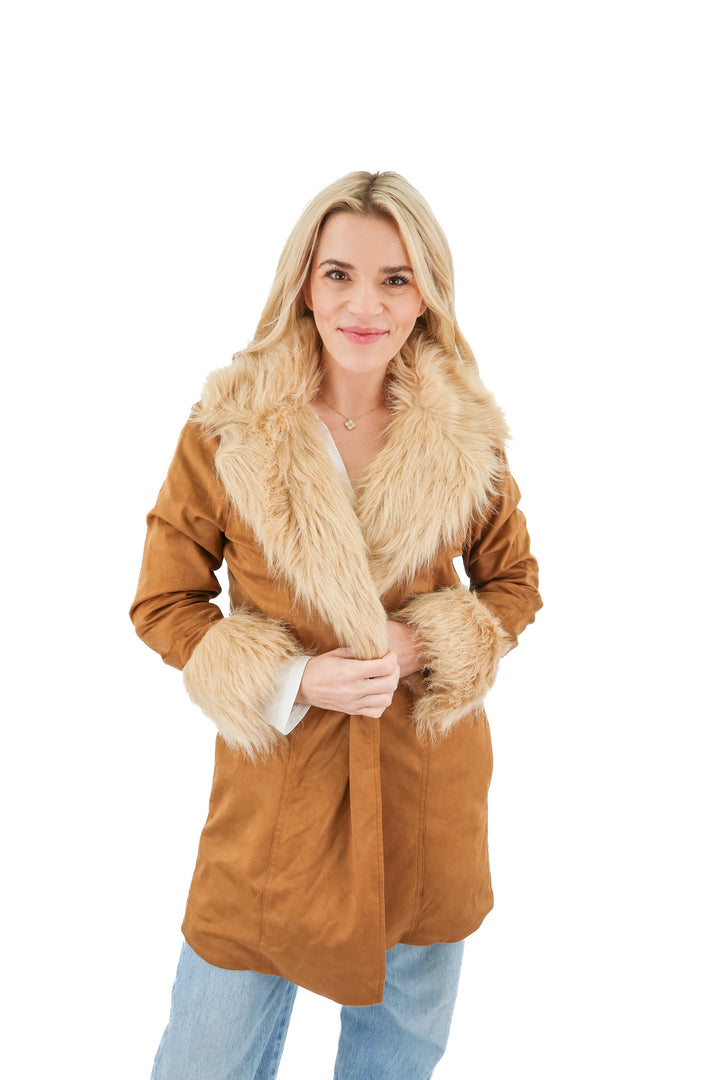 show me your mumu brown fur jacket (m; retail $216)