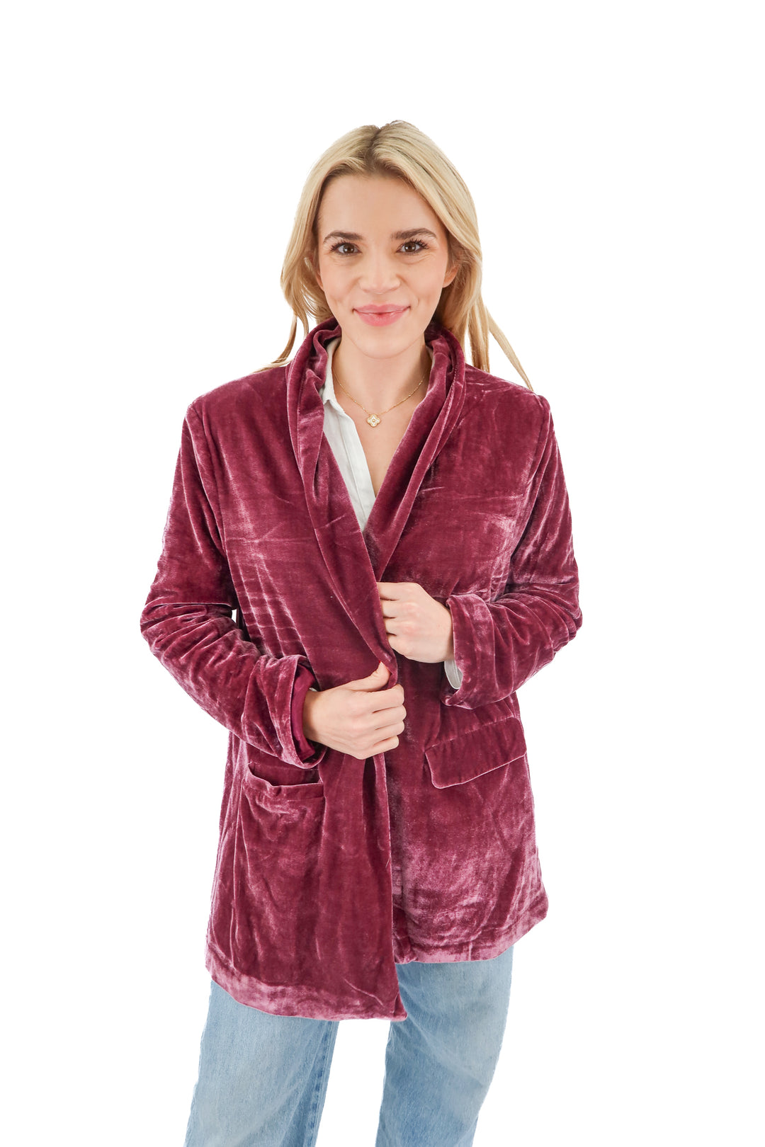 endless rose purple velvet blazer (m; retail $130)