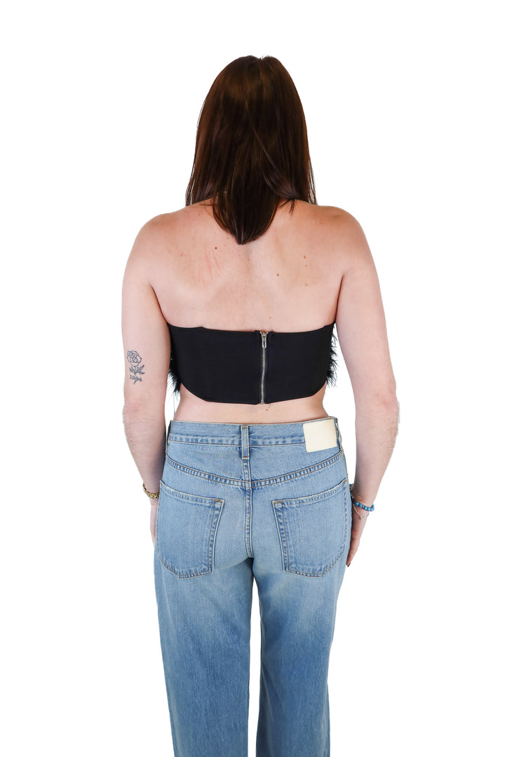 12th Tribe Black Feather Cropped Top NWT (S)