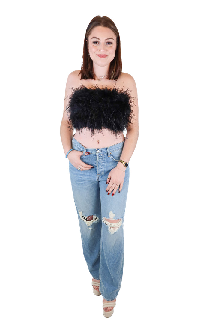 12th Tribe Black Feather Cropped Top NWT (S)