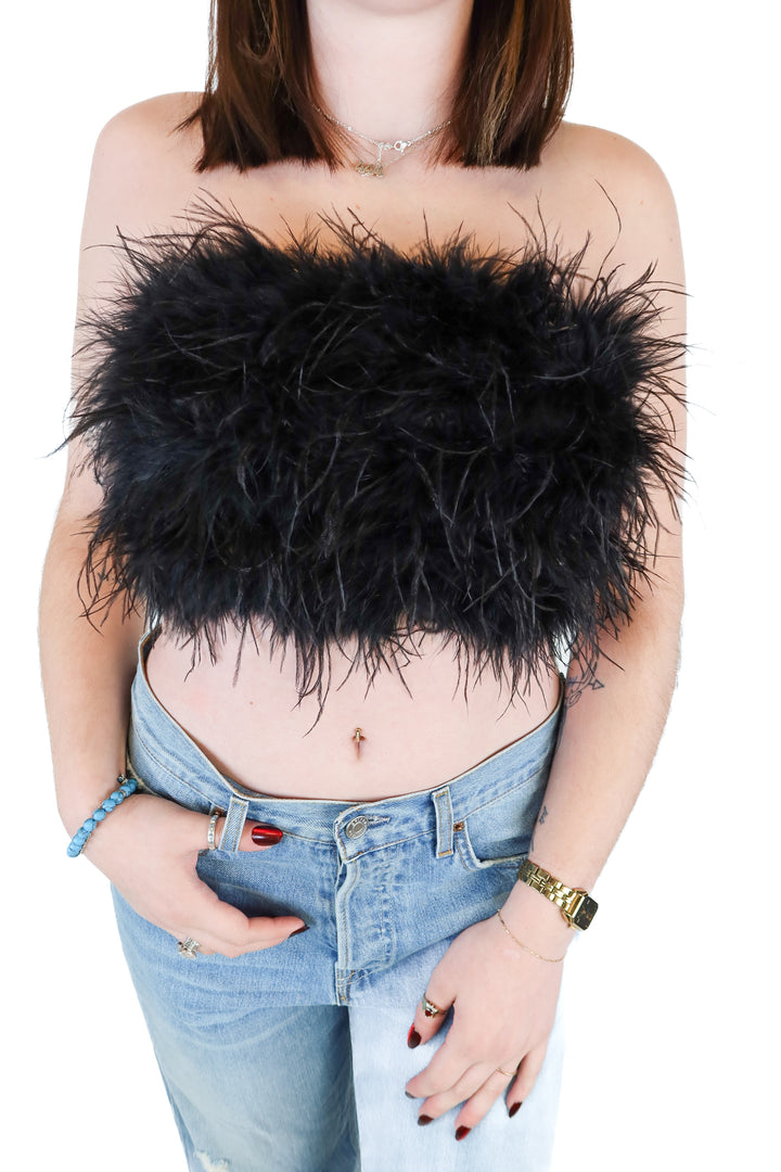12th Tribe Black Feather Cropped Top NWT (S)