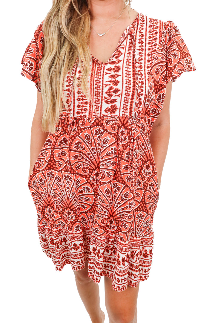 Knox rose orange pattern dress ( M)
