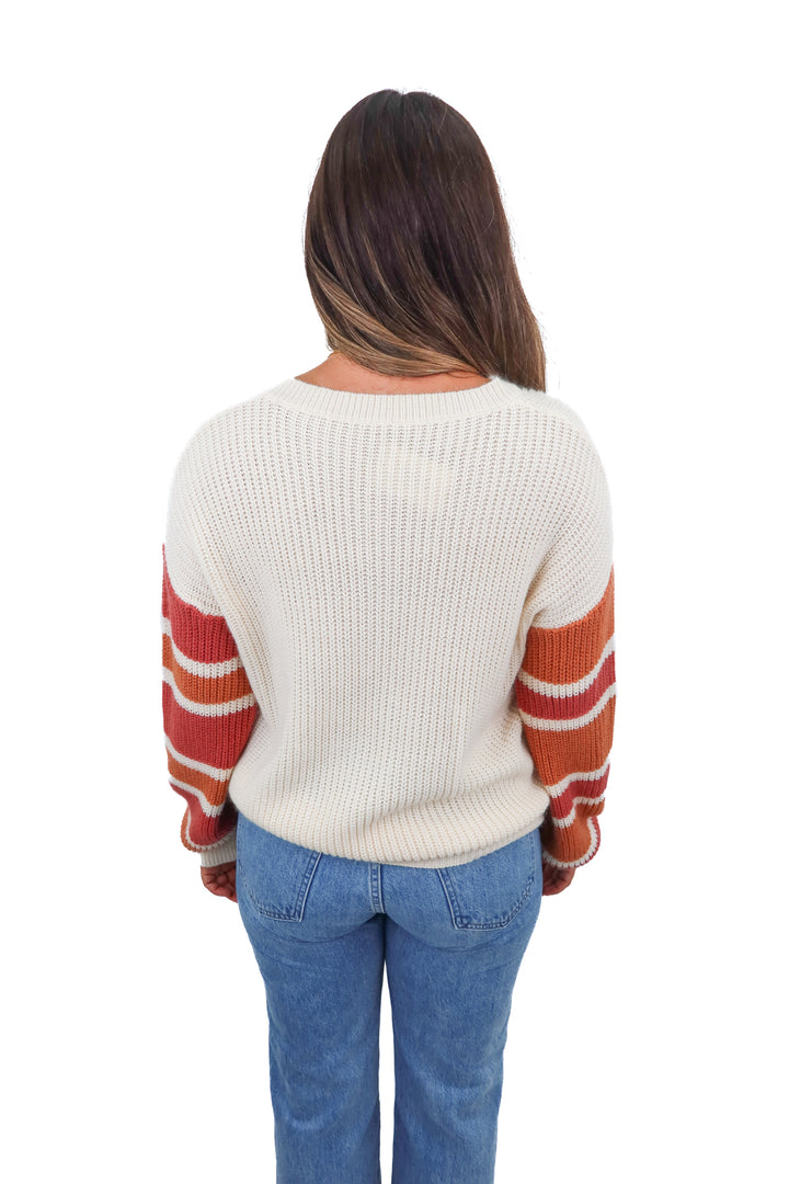 cream striped sleeve sweater (m)