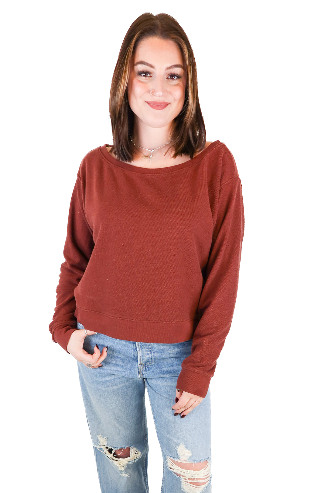 Spiritual Gangster Maroon Boat-Neckline Sweatshirt (M; retails for $88)