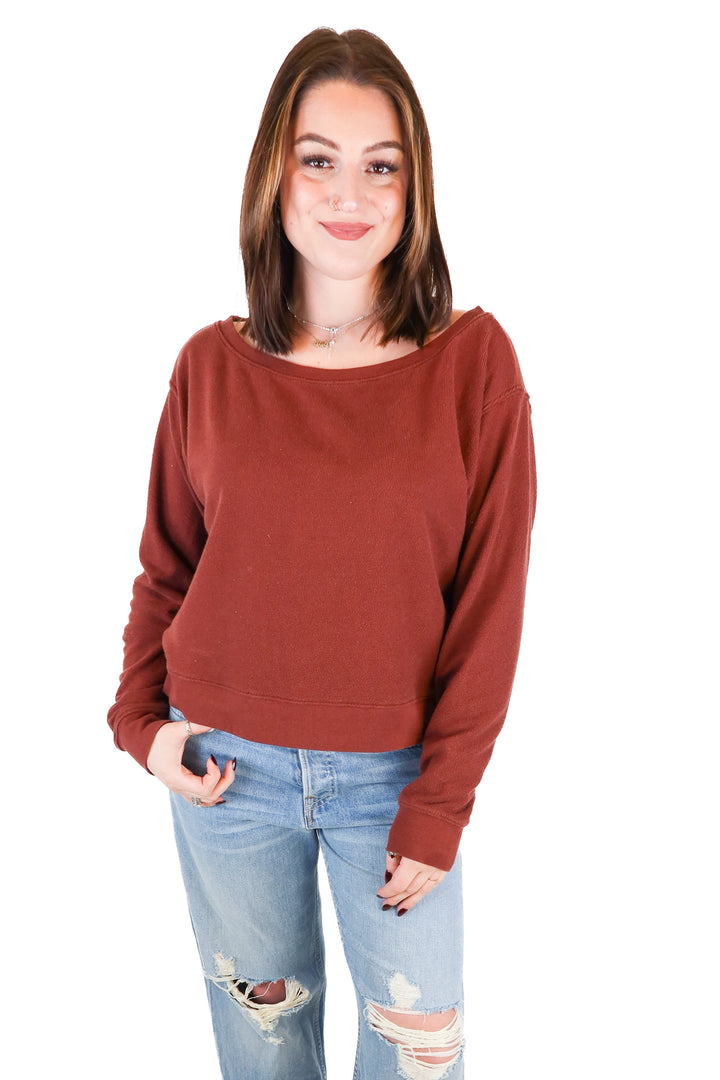 Spiritual Gangster Maroon Boat-Neckline Sweatshirt (M; retails for $88)