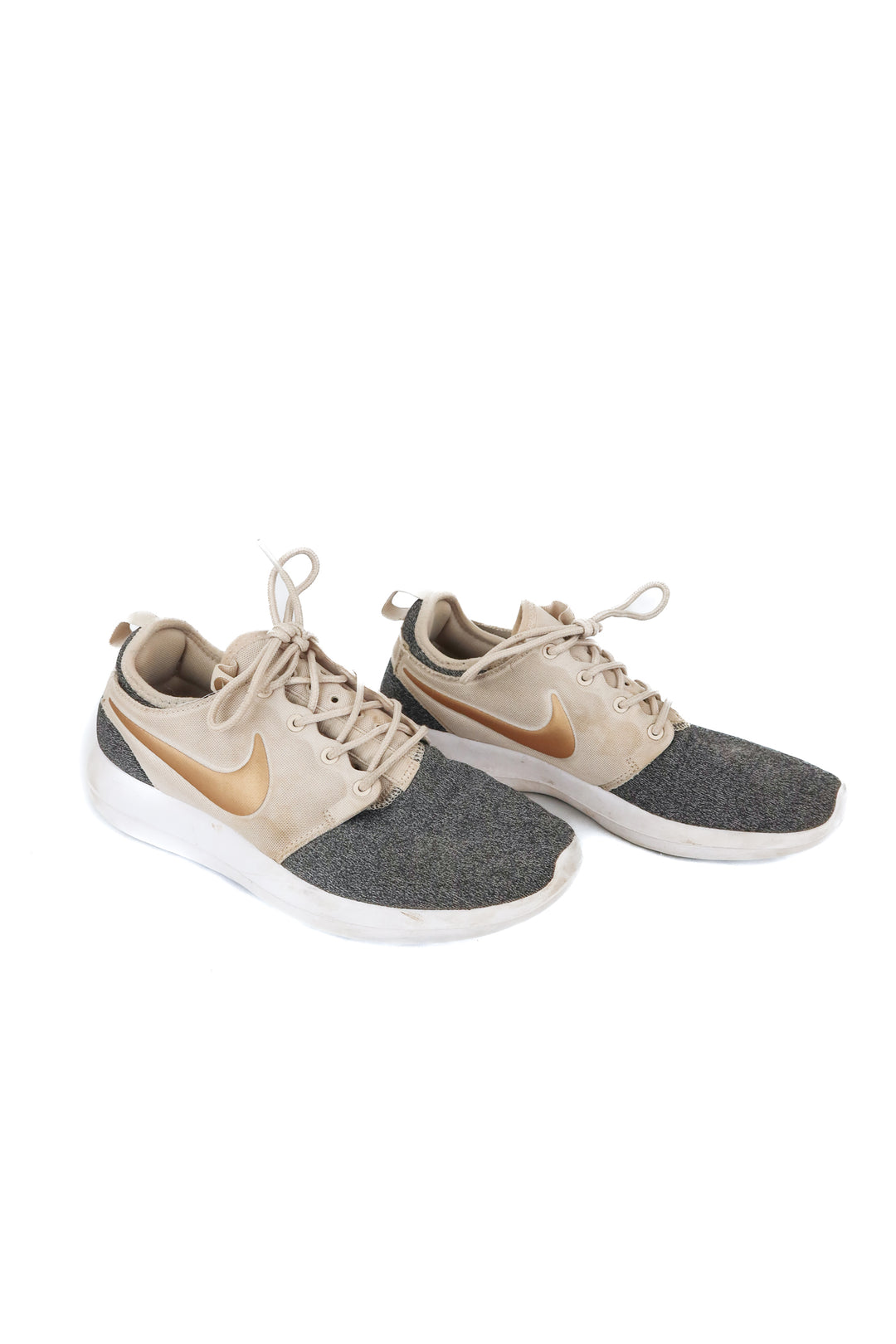 nike roshe two sneakers w/ gold swoosh (8.5; retail $165)