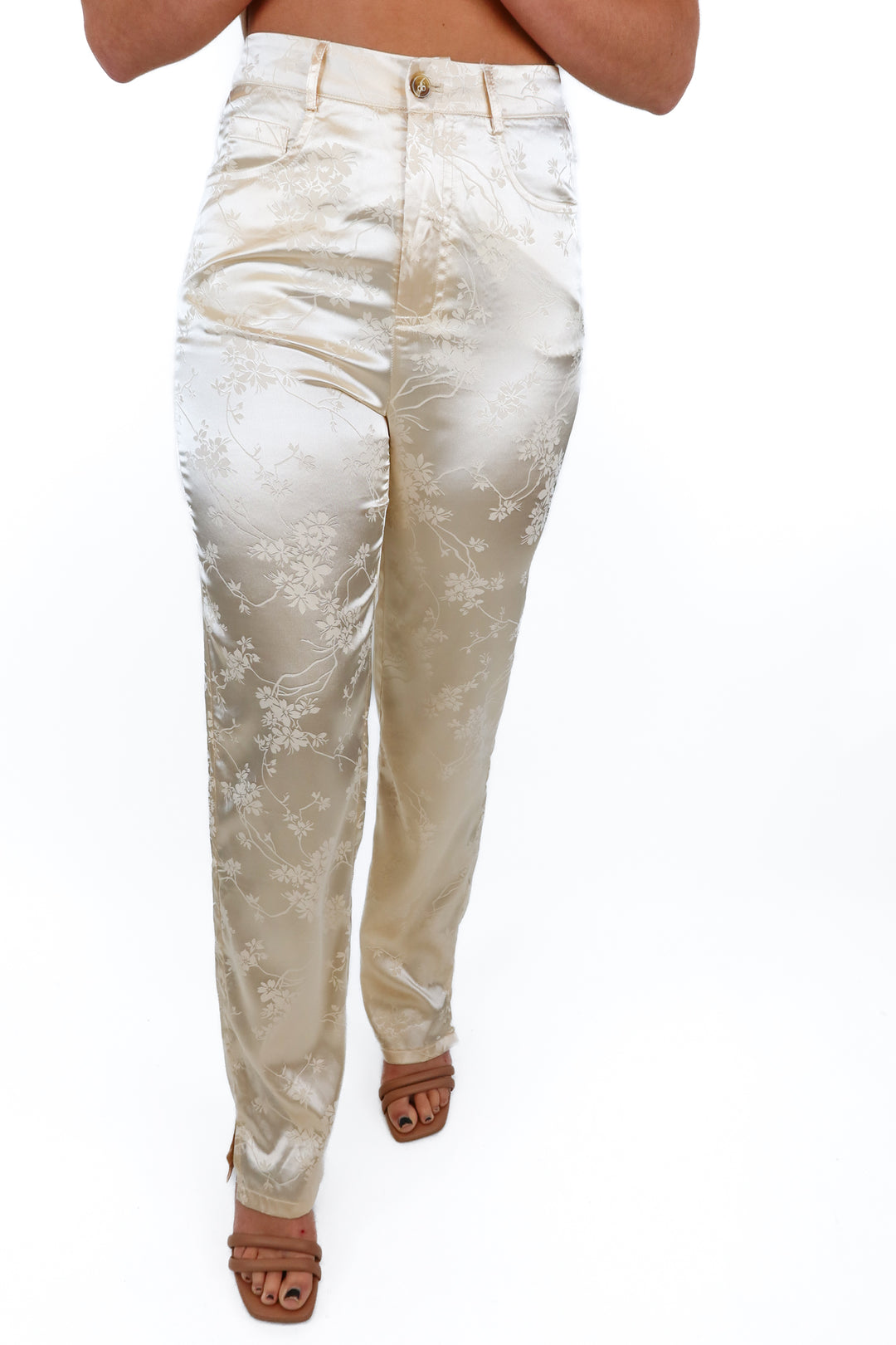 Lioness Cream Silky Floral Pants (XS)