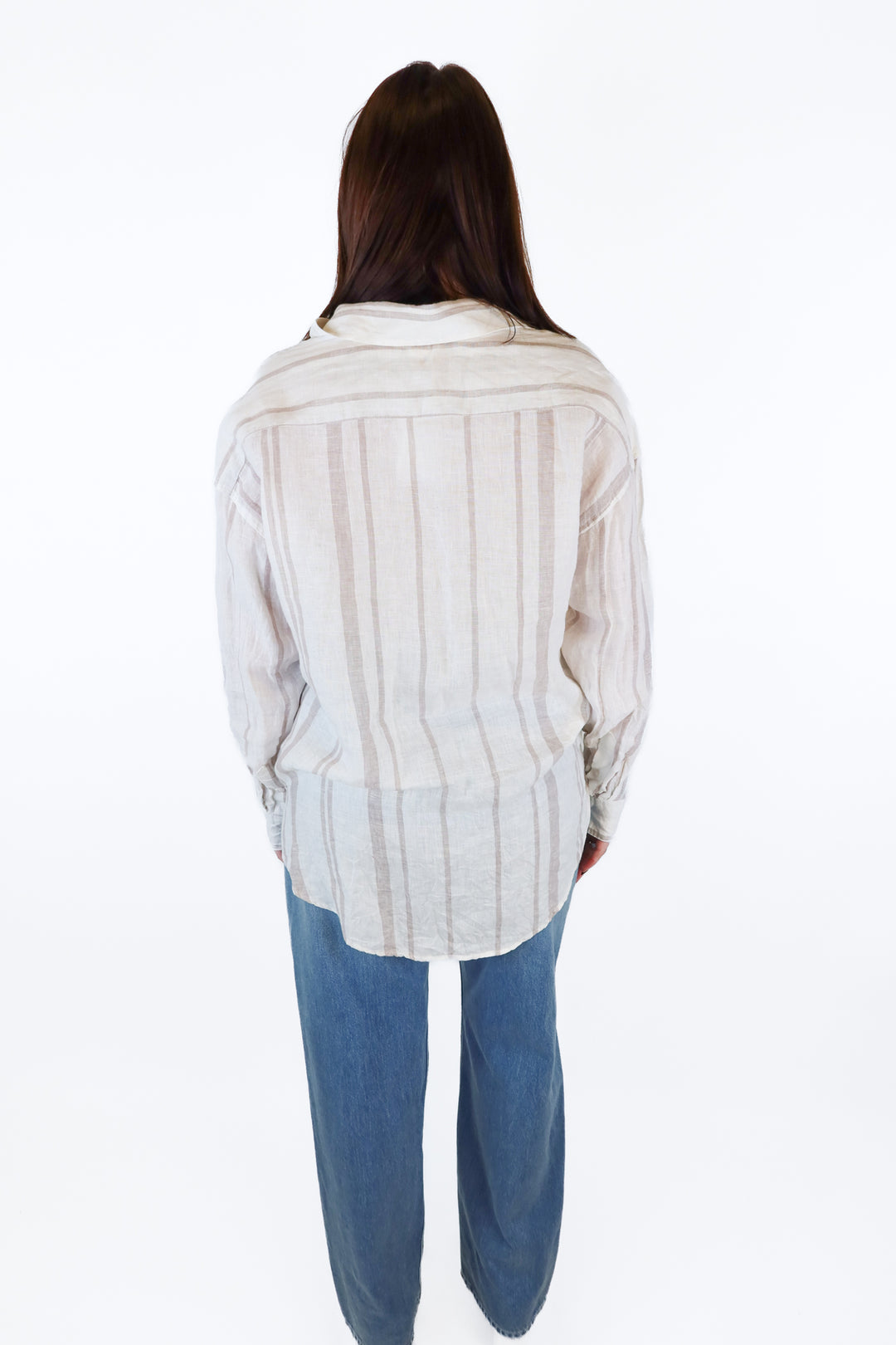 H&M White/Tank Stripe Linen Button Down Shirt (S)
