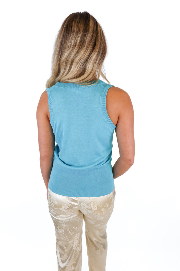 Teal Knit V-Neck Tank Top (M)