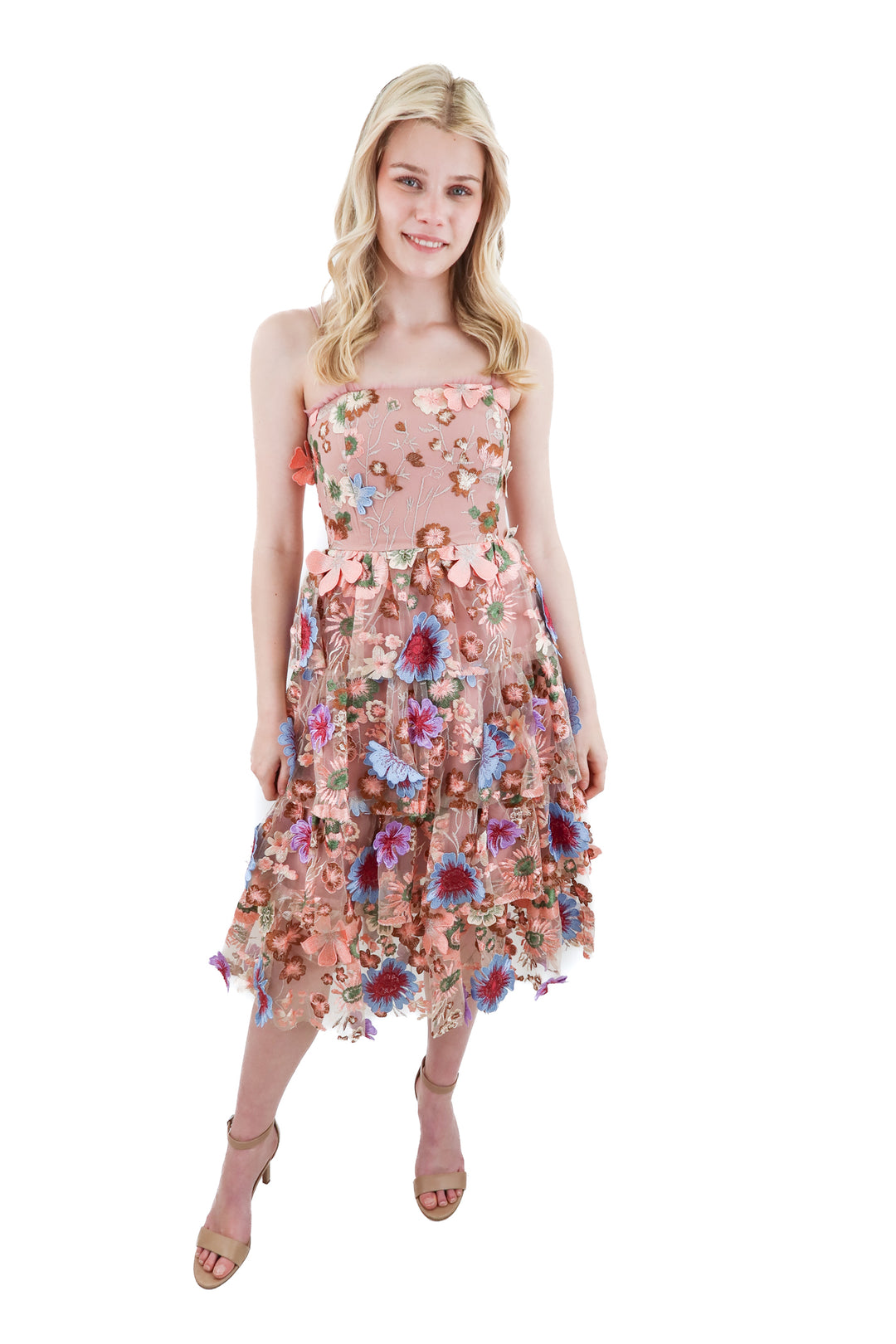 endless rose mauve floral applique midi dress nwt (xs; retail $290)