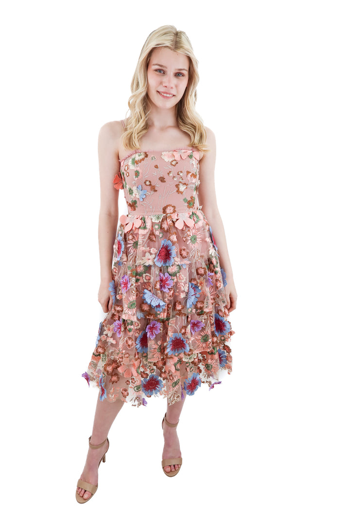 endless rose mauve floral applique midi dress nwt (xs; retail $290)
