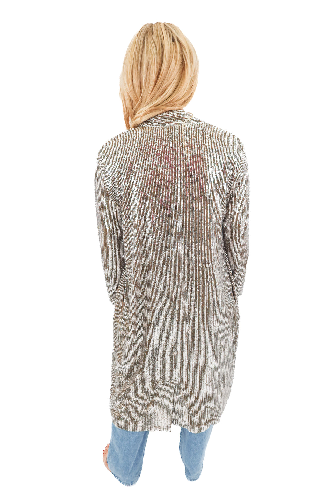 anthropologie silver sequin long jacket (m; retail $168)