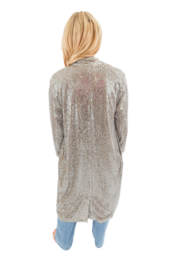 anthropologie silver sequin long jacket (m; retail $168)