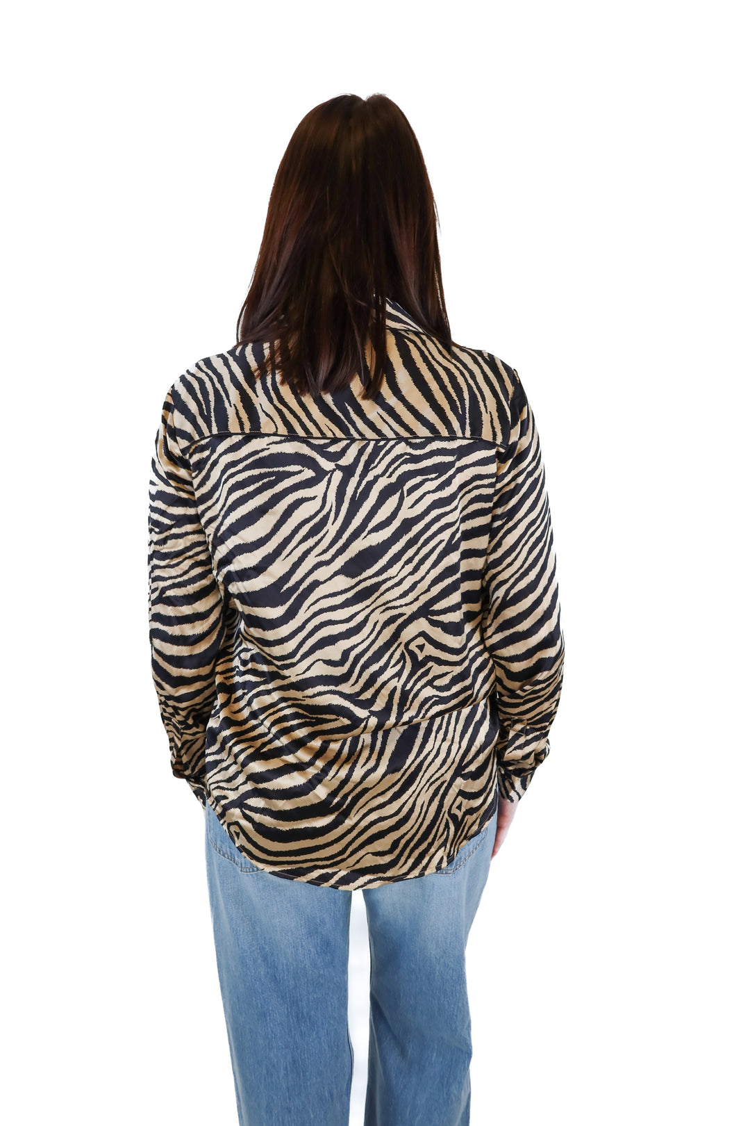 Anine Bing Silk Tan and Black Zebra Blouse (S)
