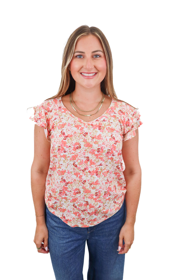 lauren conrad floral short sleeve top (L)