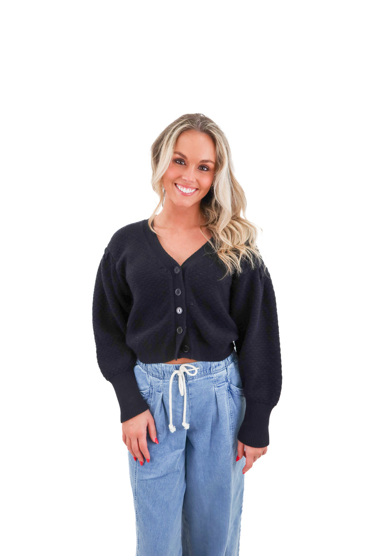 able black knit cardigan (xs; retail $128)