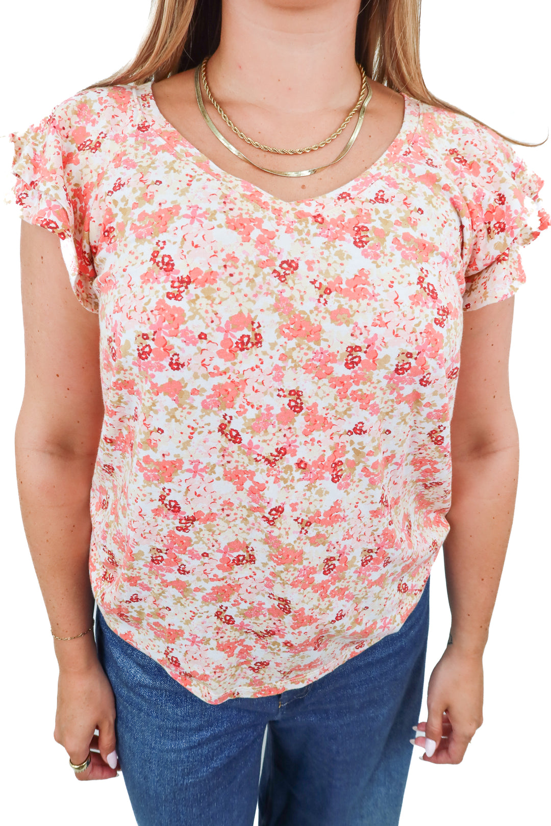 lauren conrad floral short sleeve top (L)