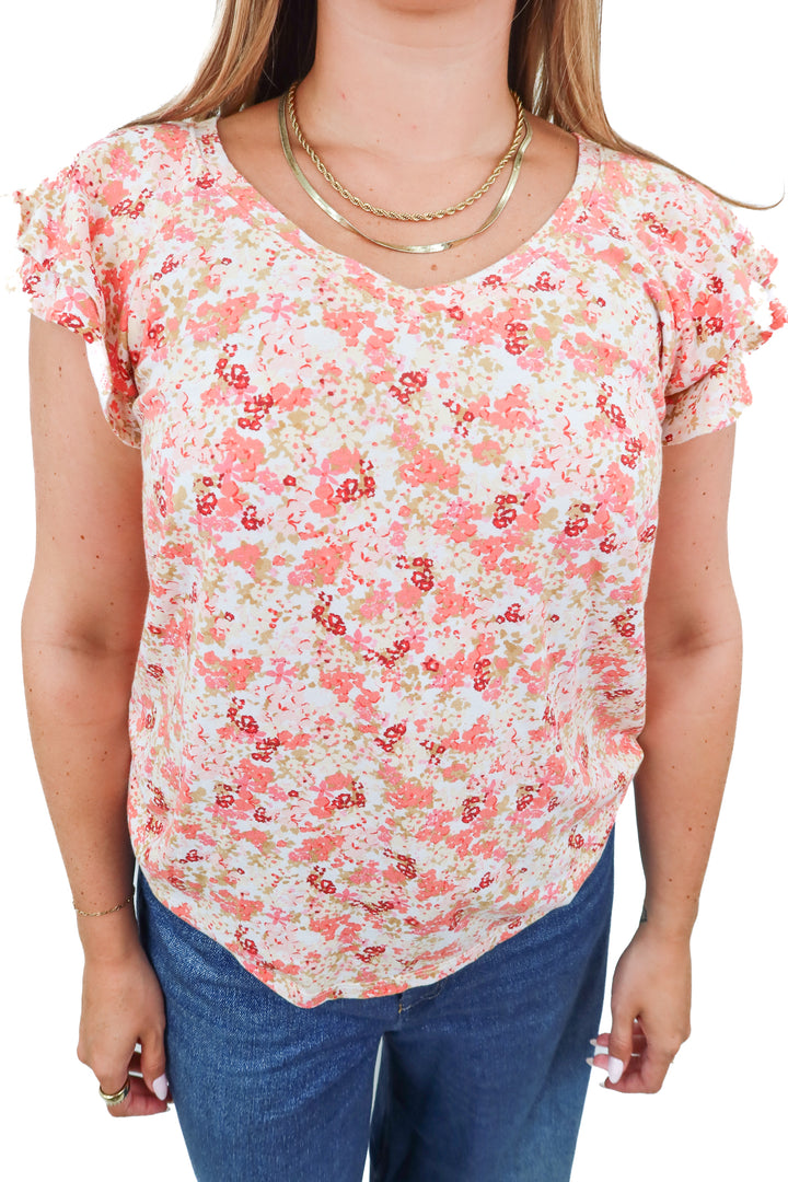 lauren conrad floral short sleeve top (L)